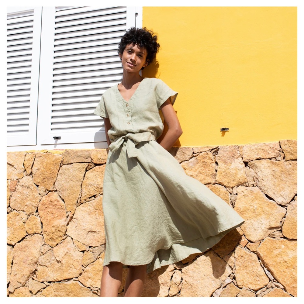 SYDNEY front snap linen dress S